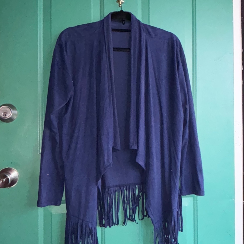 Yoyo 5 large navy blue fringe cardigan